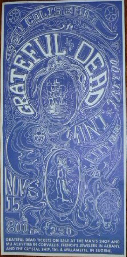 The poster advertises The Grateful Dead with Mint Tattoo and City Blue at 